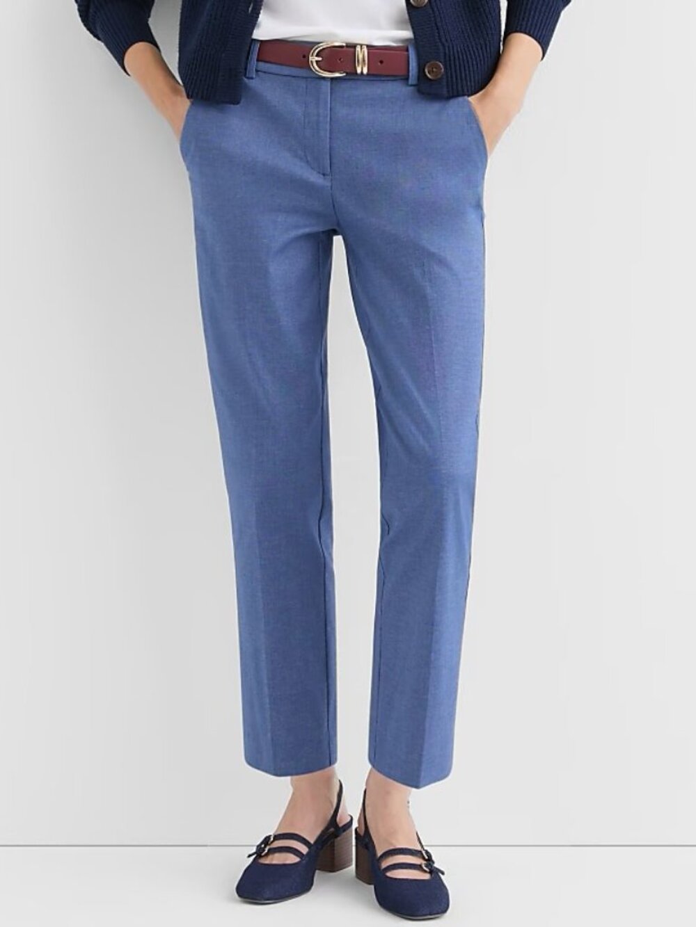 NWOT Loft Riviera Slim Mid Rise Ankle Pants, Textured Blue/White, Size 4